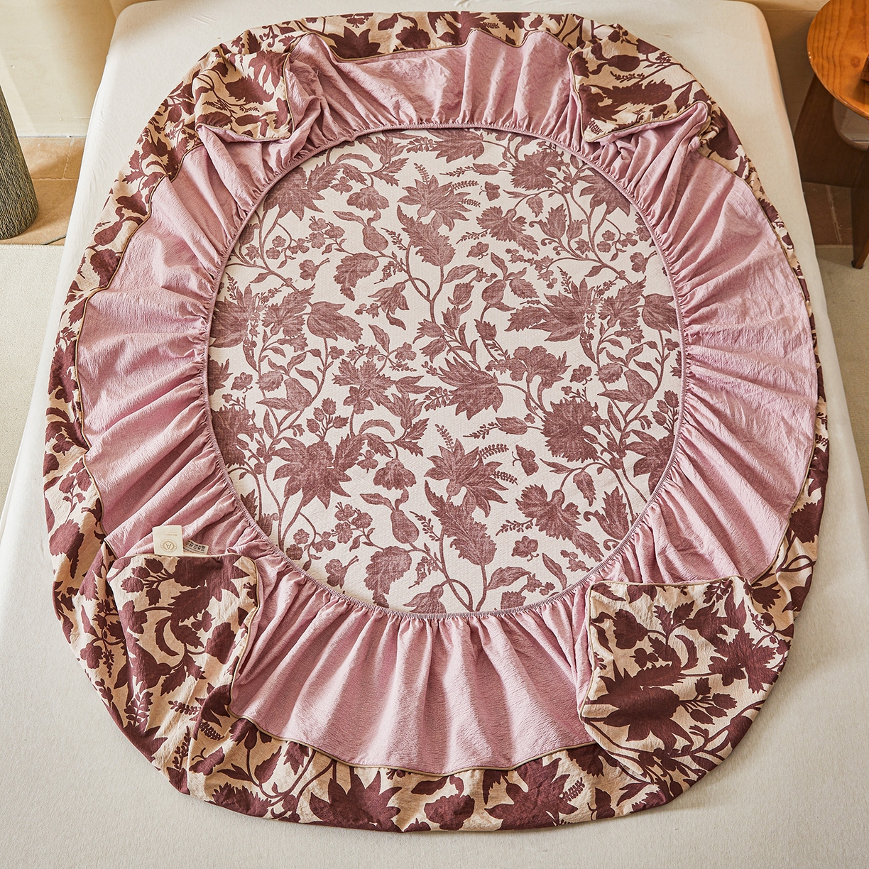 91家纺网 家纺一手货源 找家纺 笠裙家纺 2026新款云感水洗棉印花单床笠床笠单件 扶桑花-红