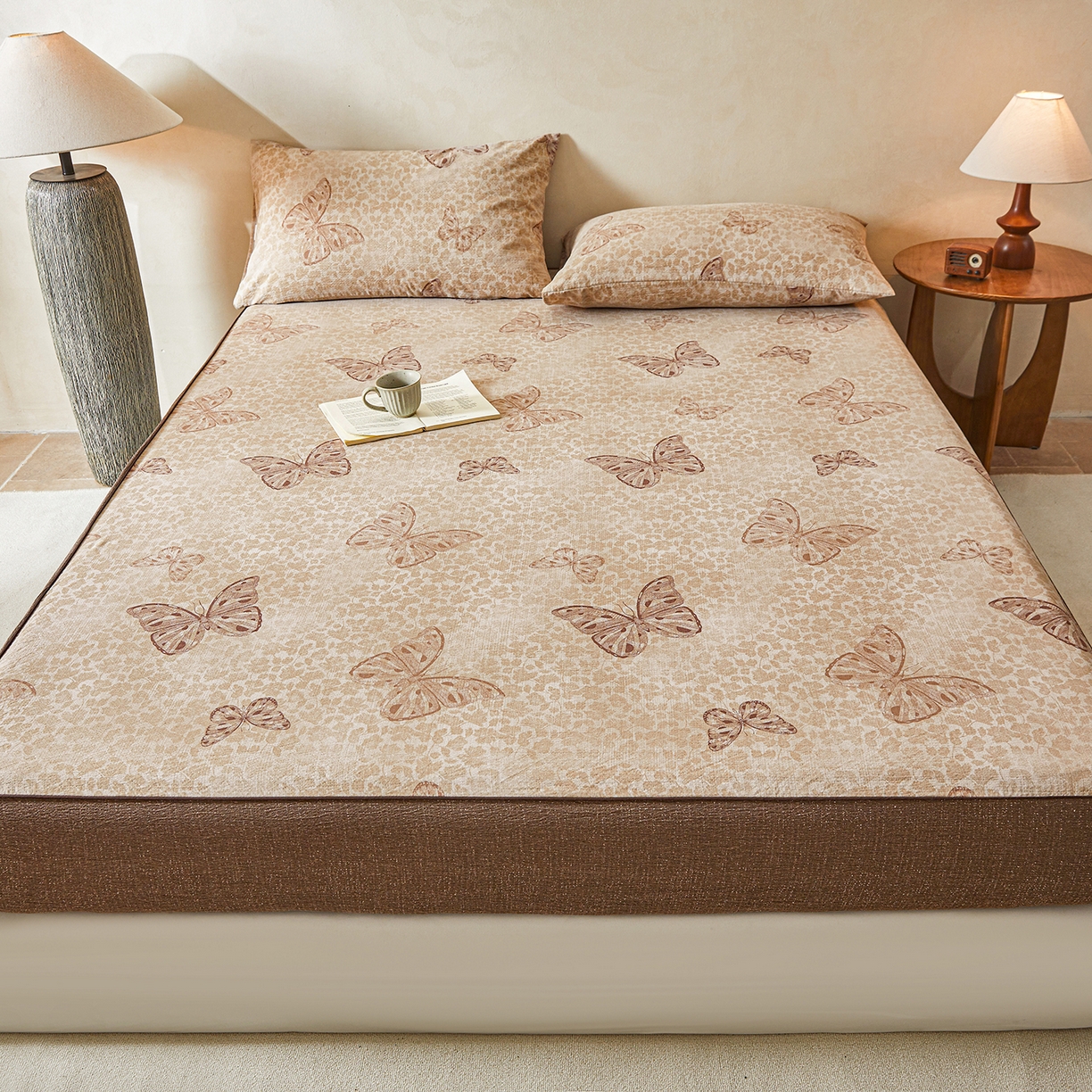 91家纺网 家纺一手货源 找家纺 笠裙家纺 2026新款云感水洗棉印花单床笠床笠单件 月神蝶