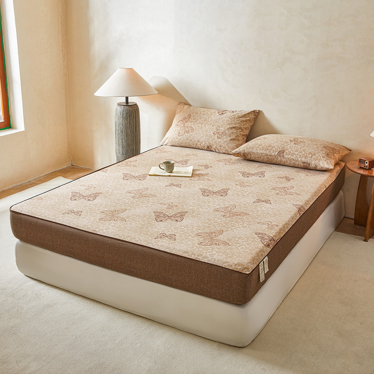 91家纺网 家纺一手货源 找家纺 笠裙家纺 2026新款云感水洗棉印花单床笠床笠单件 月神蝶