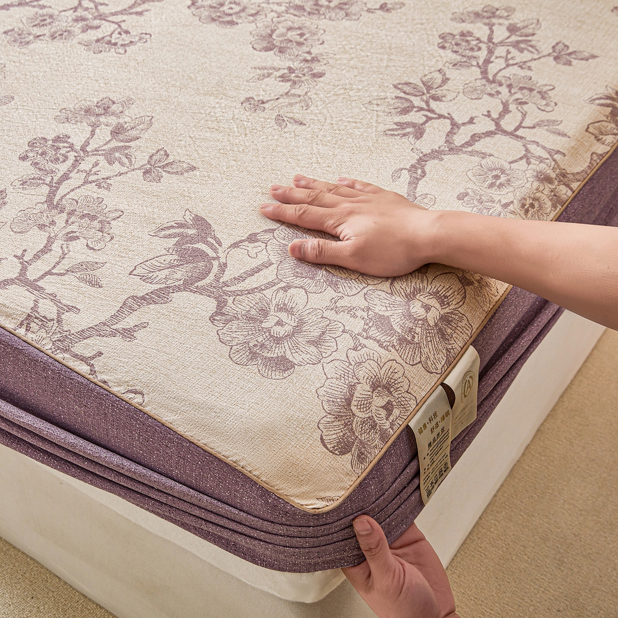 91家纺网 家纺一手货源 找家纺 笠裙家纺 2026新款云感水洗棉印花单床笠床笠单件 云黛紫