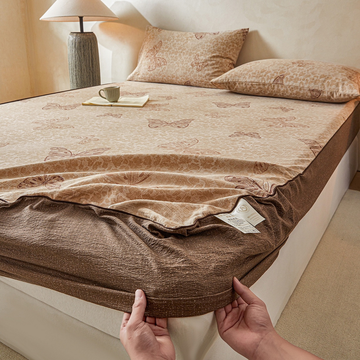 91家纺网 家纺一手货源 找家纺 笠裙家纺 2026新款云感水洗棉印花单床笠床笠单件 月神蝶