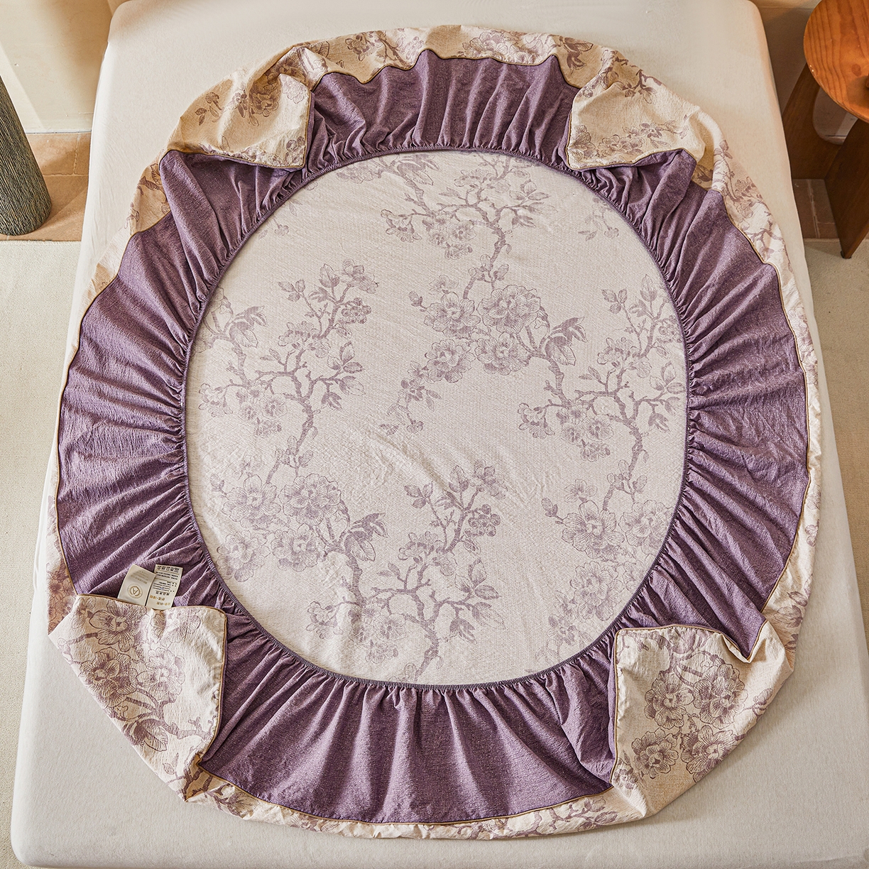 91家纺网 家纺一手货源 找家纺 笠裙家纺 2026新款云感水洗棉印花单床笠床笠单件 云黛紫