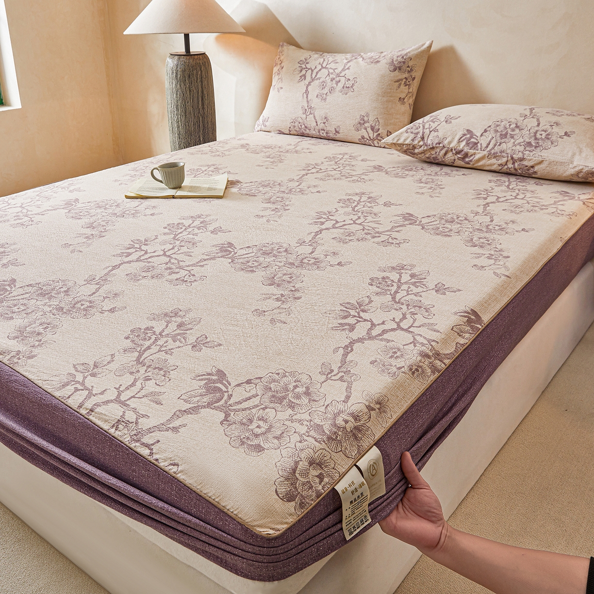 91家纺网 家纺一手货源 找家纺 笠裙家纺 2026新款云感水洗棉印花单床笠床笠单件 云黛紫