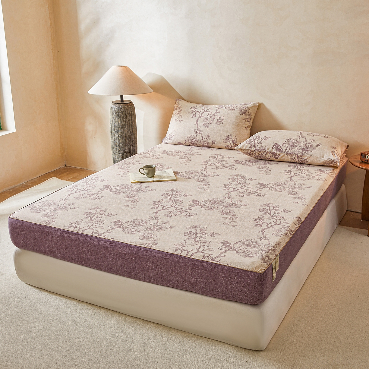 91家纺网 家纺一手货源 找家纺 笠裙家纺 2026新款云感水洗棉印花单床笠床笠单件 云黛紫