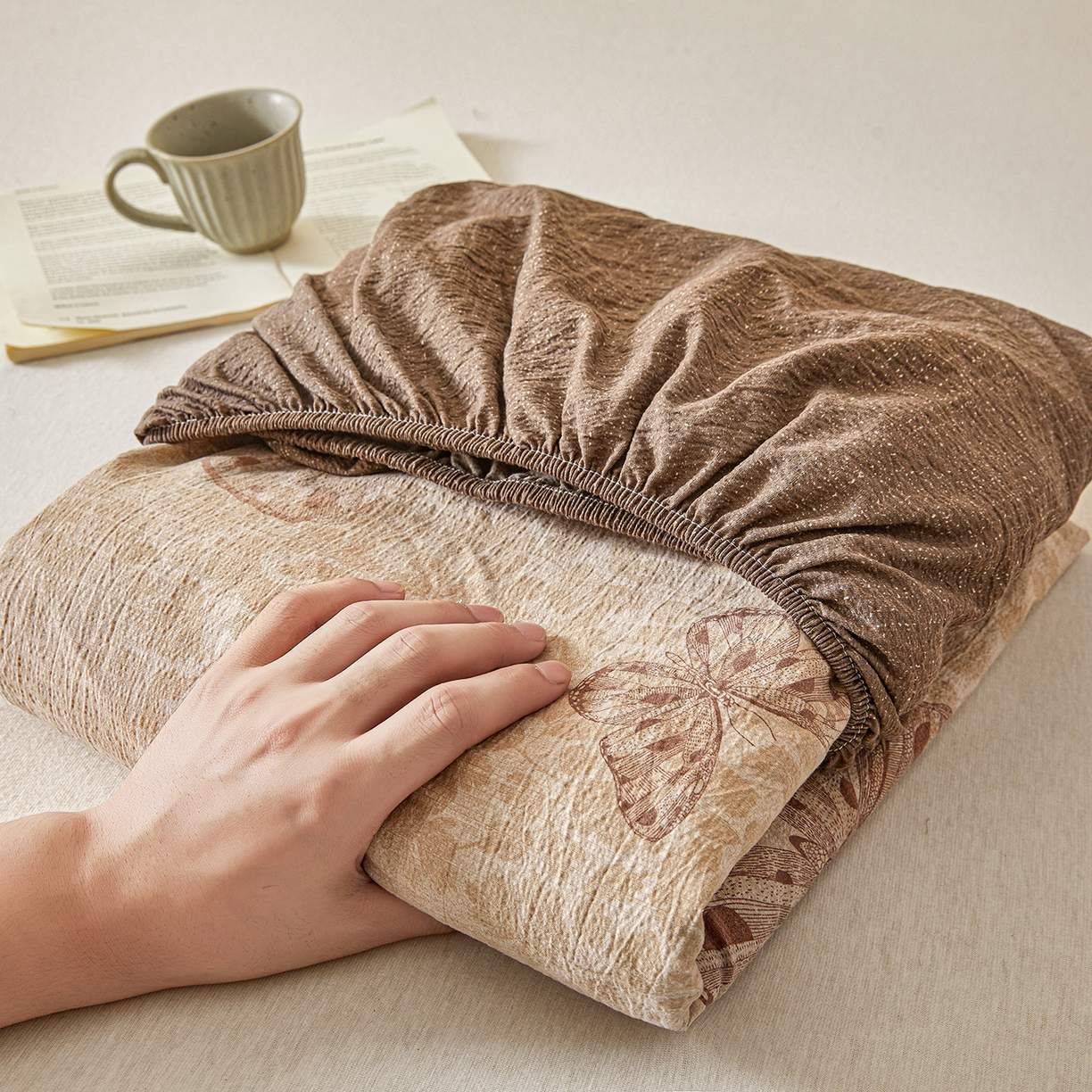 91家纺网 家纺一手货源 找家纺 笠裙家纺 2026新款云感水洗棉印花单床笠床笠单件 月神蝶