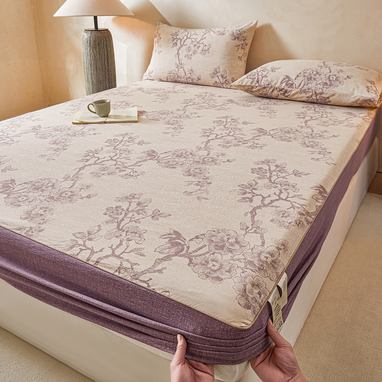 笠裙家纺 2026新款云感水洗棉印花单床笠床笠单件 云黛紫