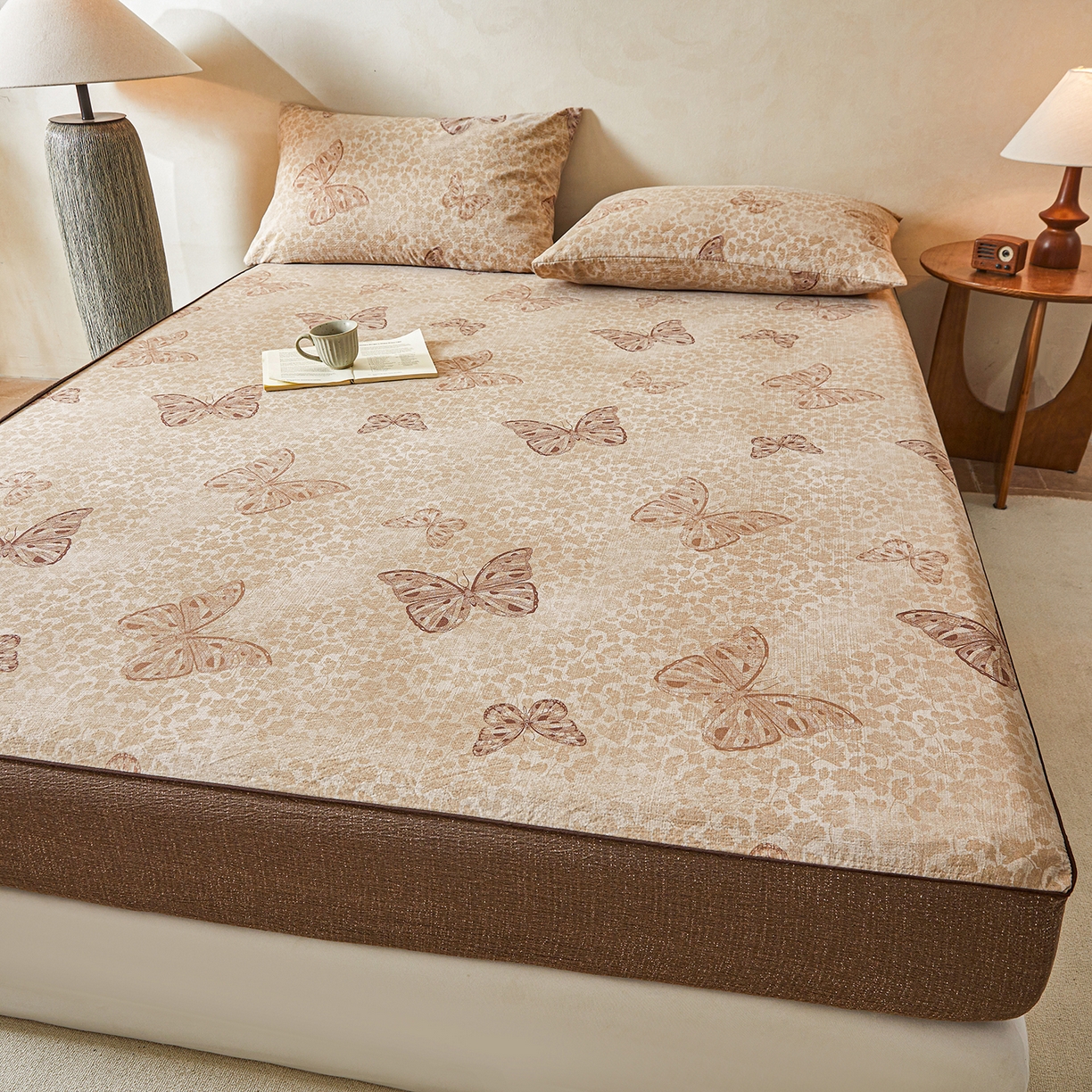 91家纺网 家纺一手货源 找家纺 笠裙家纺 2026新款云感水洗棉印花单床笠床笠单件 月神蝶