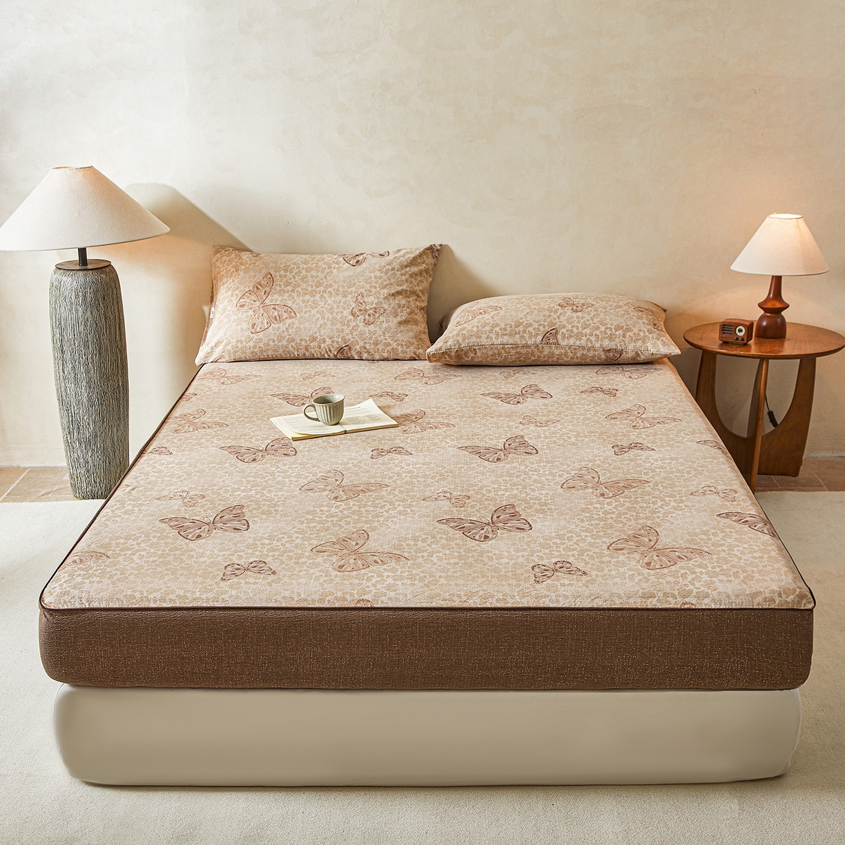 91家纺网 家纺一手货源 找家纺 笠裙家纺 2026新款云感水洗棉印花单床笠床笠单件 月神蝶