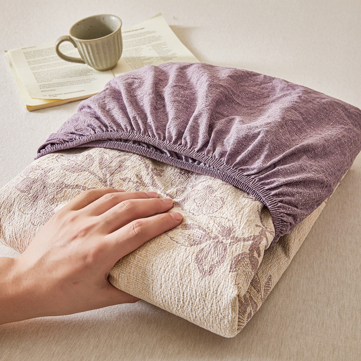 91家纺网 家纺一手货源 找家纺 笠裙家纺 2026新款云感水洗棉印花单床笠床笠单件 云黛紫