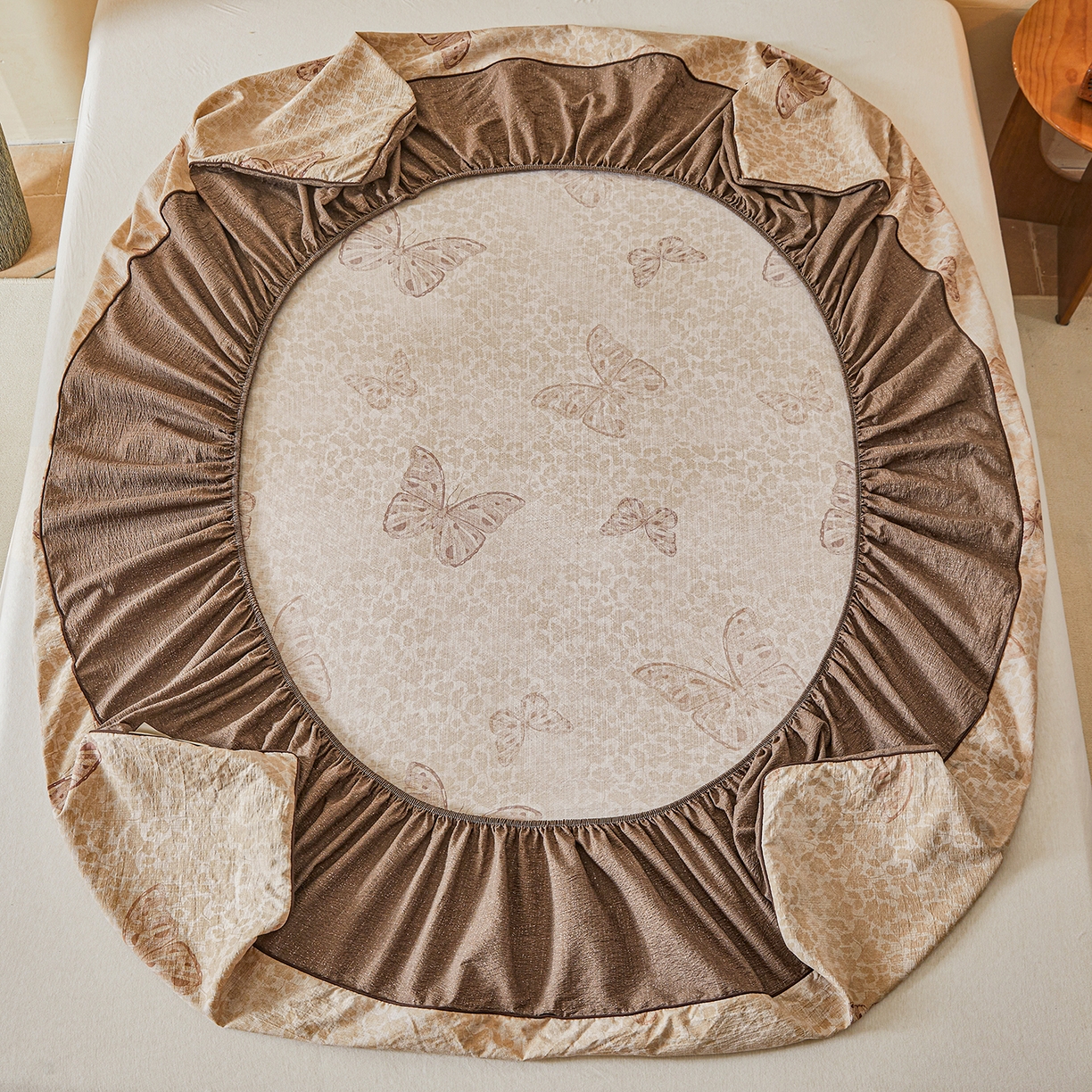 91家纺网 家纺一手货源 找家纺 笠裙家纺 2026新款云感水洗棉印花单床笠床笠单件 月神蝶