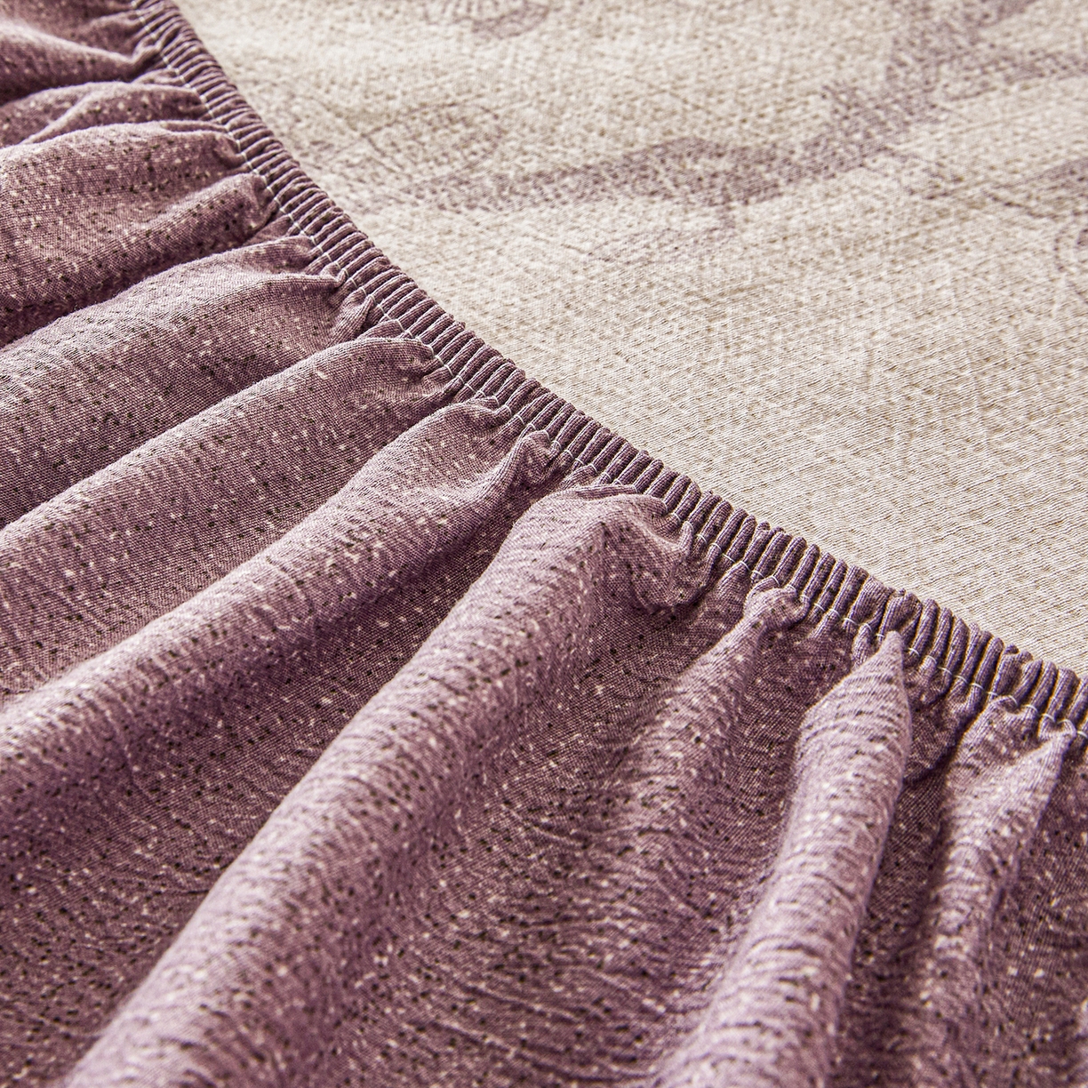 91家纺网 家纺一手货源 找家纺 笠裙家纺 2026新款云感水洗棉印花单床笠床笠单件 云黛紫