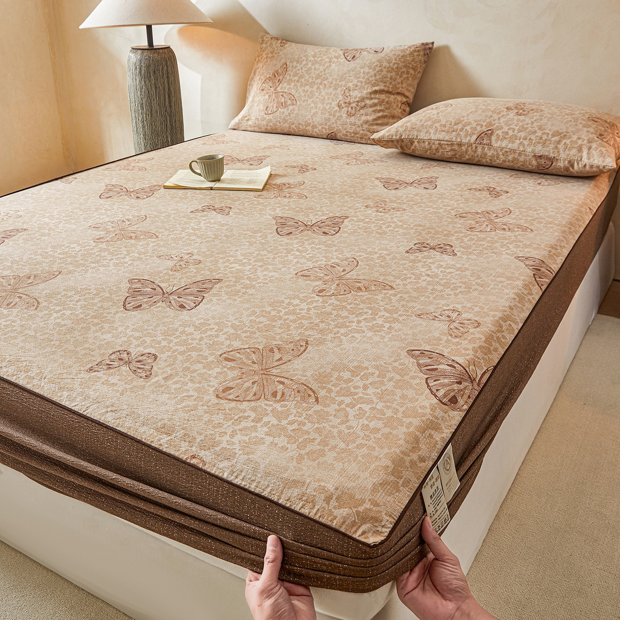 91家纺网 家纺一手货源 找家纺 笠裙家纺 2026新款云感水洗棉印花单床笠床笠单件 月神蝶