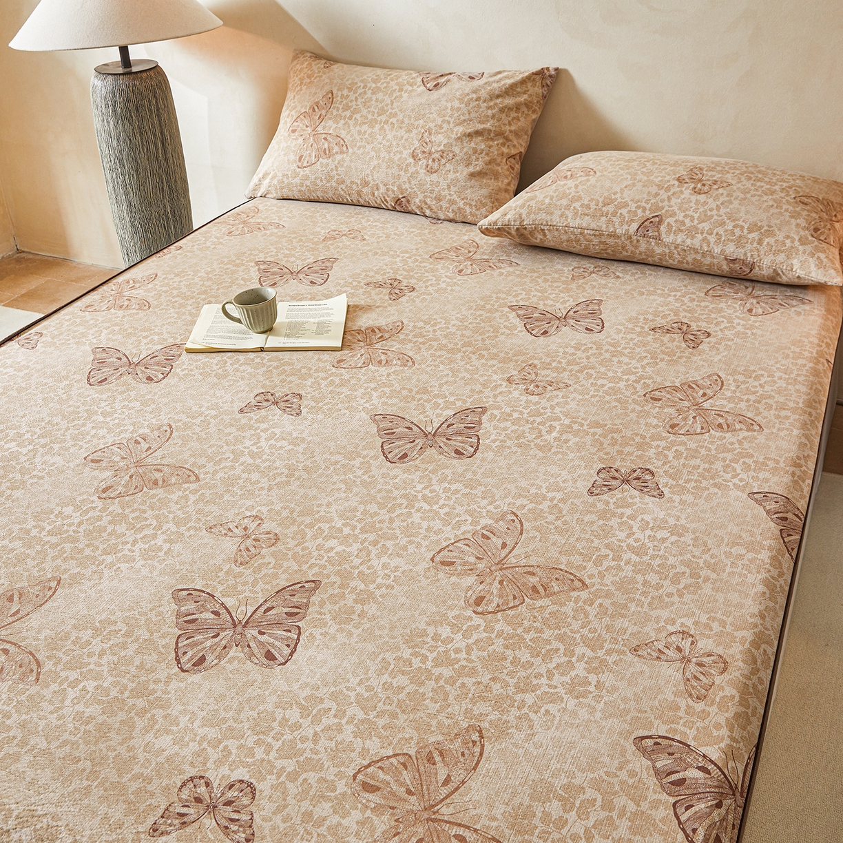 91家纺网 家纺一手货源 找家纺 笠裙家纺 2026新款云感水洗棉印花单床笠床笠单件 月神蝶