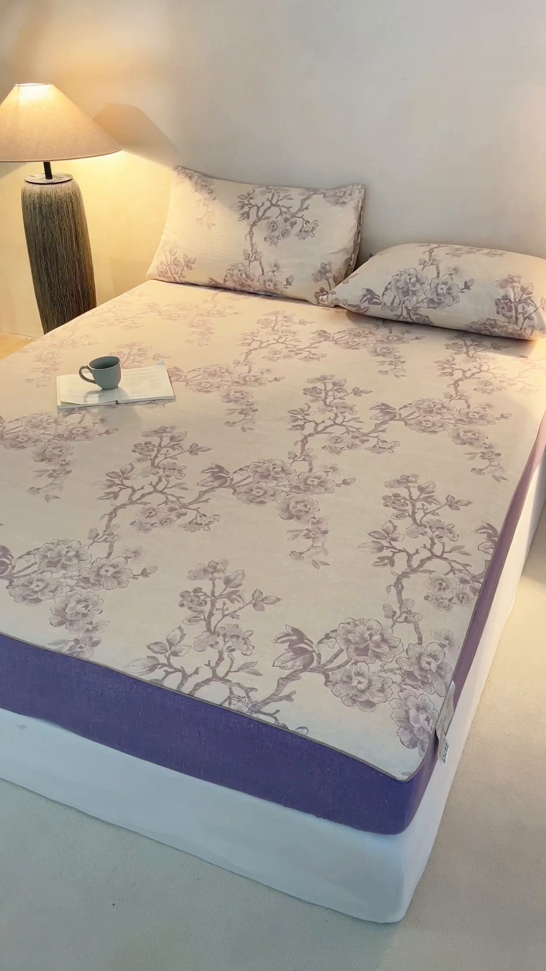 91家纺网 家纺一手货源 找家纺 笠裙家纺 2026新款云感水洗棉印花单床笠床笠单件 云黛紫