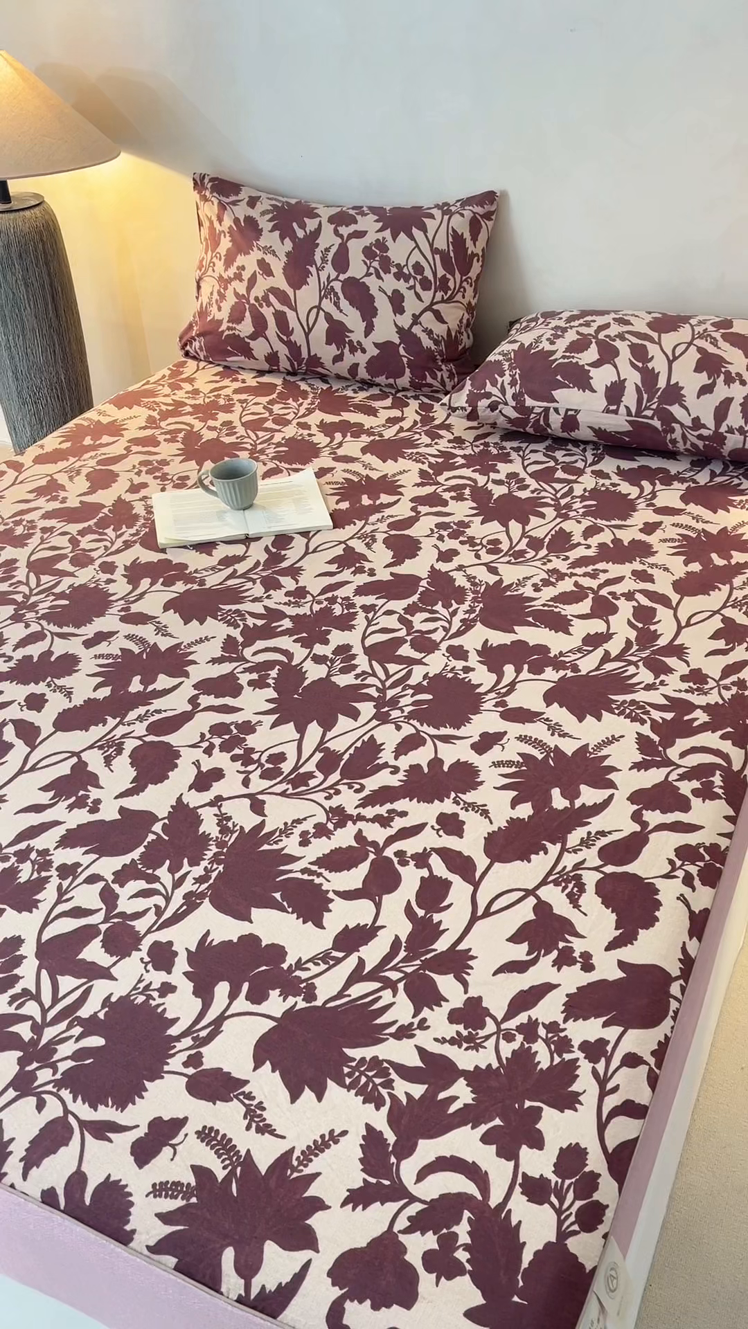 91家纺网 家纺一手货源 找家纺 笠裙家纺 2026新款云感水洗棉印花单床笠床笠单件 扶桑花-红