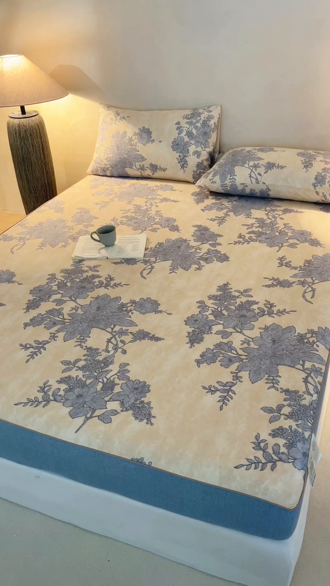 91家纺网 家纺一手货源 找家纺 笠裙家纺 2026新款云感水洗棉印花单床笠床笠单件 兰亭序-米白