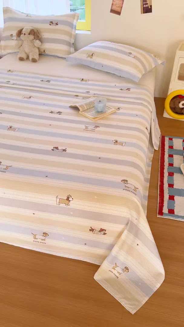 91家纺网 家纺一手货源 找家纺 尚帛 2026新款全棉品质喷气印花爆款四件套 多规格套件 单品系列-单床单 奔跑小狗