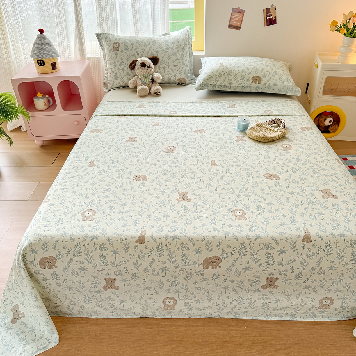 91家纺网 家纺一手货源 找家纺 尚帛 2026新款全棉品质喷气印花爆款四件套 多规格套件 单品系列-单床单 森林小镇-兰