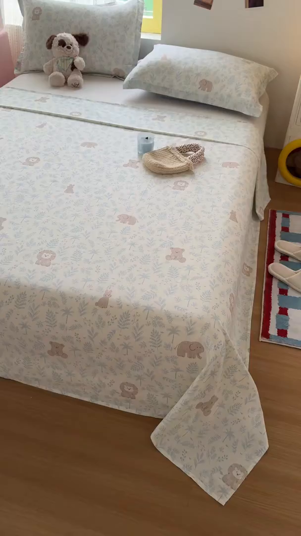 91家纺网 家纺一手货源 找家纺 尚帛 2026新款全棉品质喷气印花爆款四件套 多规格套件 单品系列-单床单 森林小镇-兰