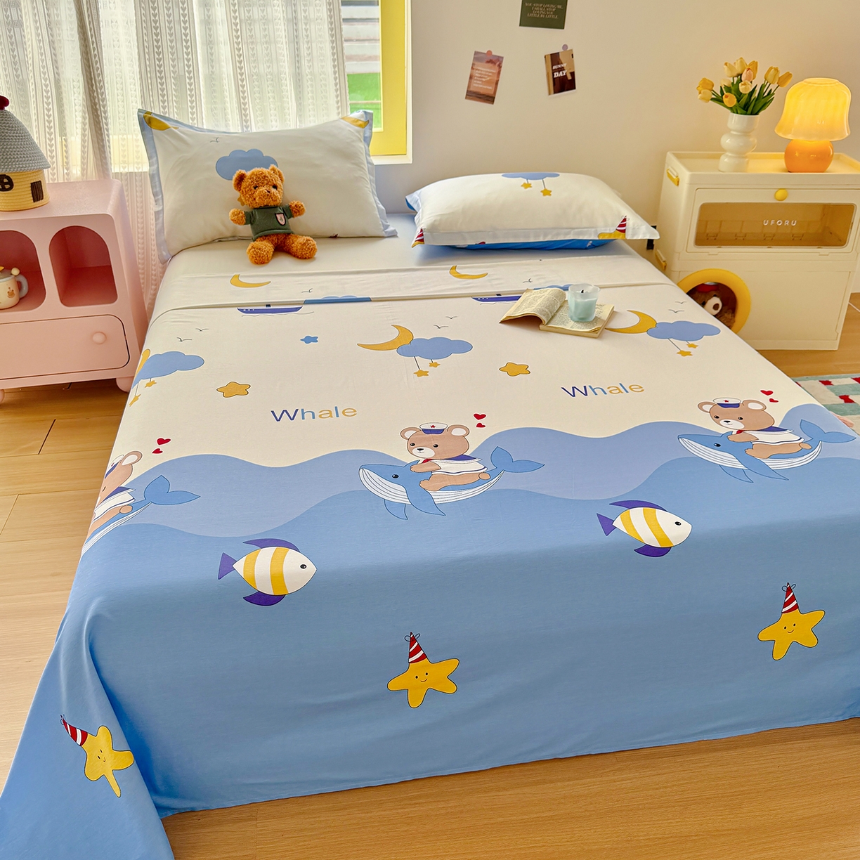 91家纺网 家纺一手货源 找家纺 尚帛 2026新款全棉品质喷气印花爆款四件套 多规格套件 单品系列-单床单 水上乐园