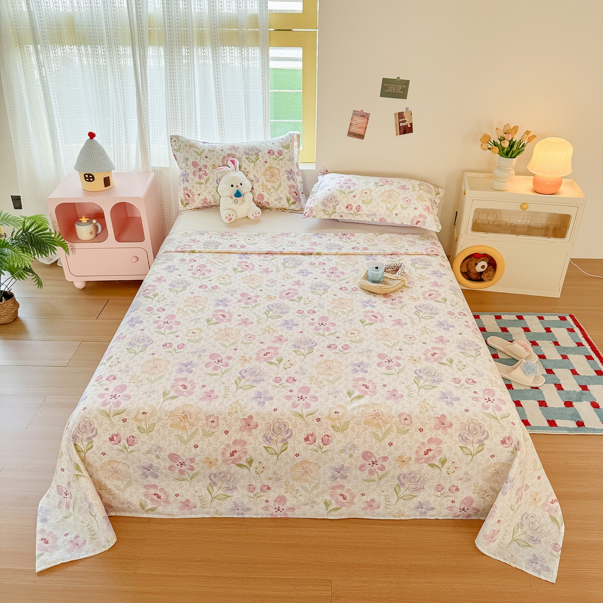 尚帛 2026新款全棉品质喷气印花爆款四件套 多规格套件 单品系列-单床单 甜心花朵