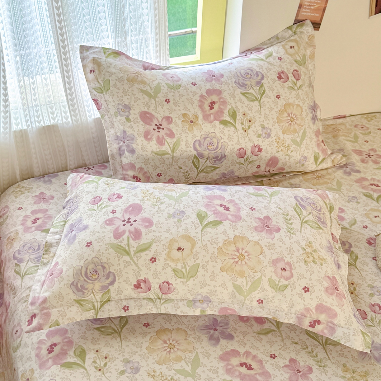 91家纺网 家纺一手货源 找家纺 尚帛 2026新款全棉品质喷气印花爆款四件套 多规格套件 单品系列-单床单 甜心花朵