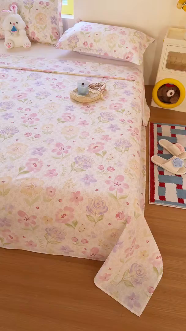 91家纺网 家纺一手货源 找家纺 尚帛 2026新款全棉品质喷气印花爆款四件套 多规格套件 单品系列-单床单 甜心花朵