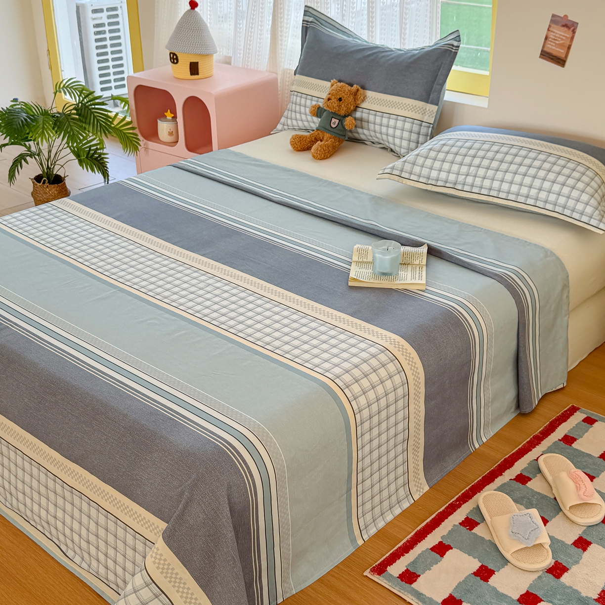 91家纺网 家纺一手货源 找家纺 尚帛 2026新款全棉品质喷气印花爆款四件套 多规格套件 单品系列-单枕套 爱之艺术-灰