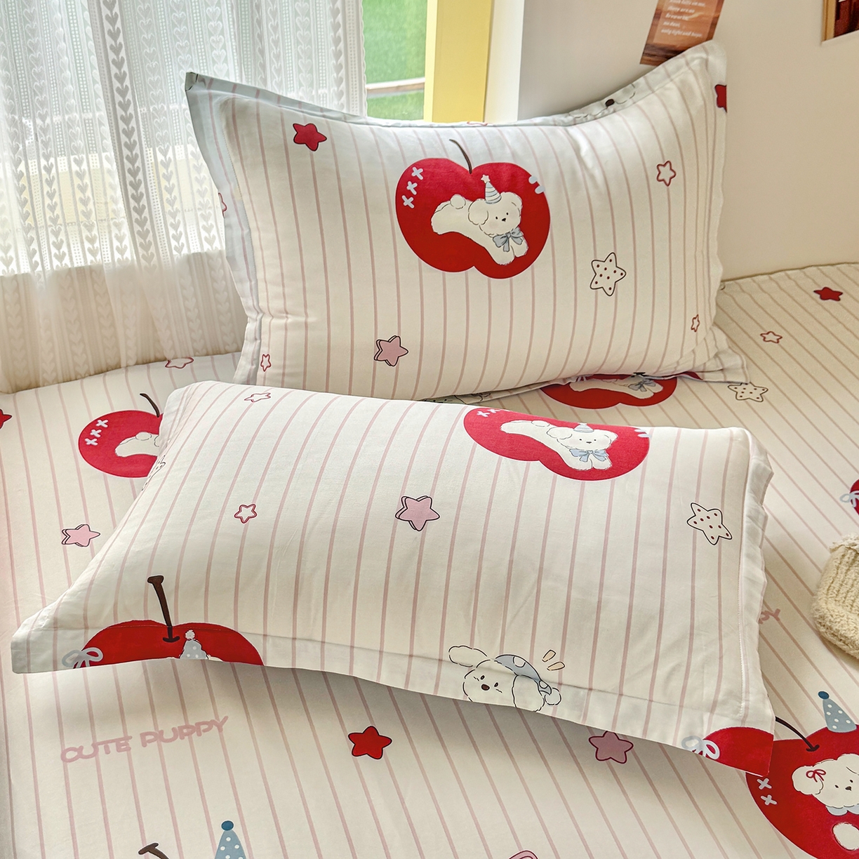 尚帛 2026新款全棉品质喷气印花爆款四件套 多规格套件 单品系列-单枕套 派对柯基