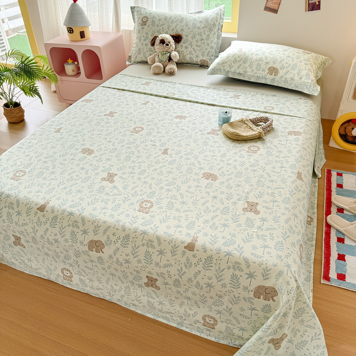 91家纺网 家纺一手货源 找家纺 尚帛 2026新款全棉品质喷气印花爆款四件套 多规格套件 单品系列-单枕套 森林小镇-兰