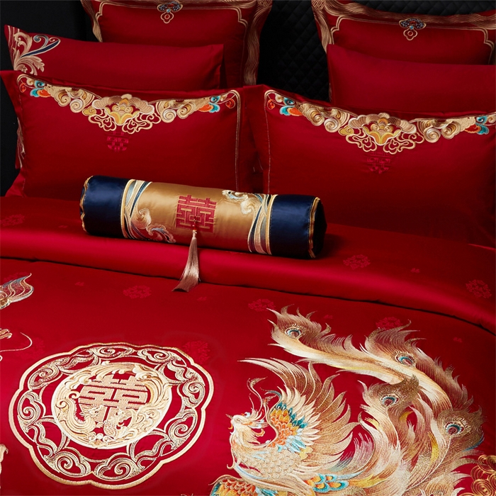 91家纺网 家纺一手货源 找家纺 （总）红番天婚庆 （控价）2025新款全棉提花全棉贡缎提花新中式婚庆四件套多件套