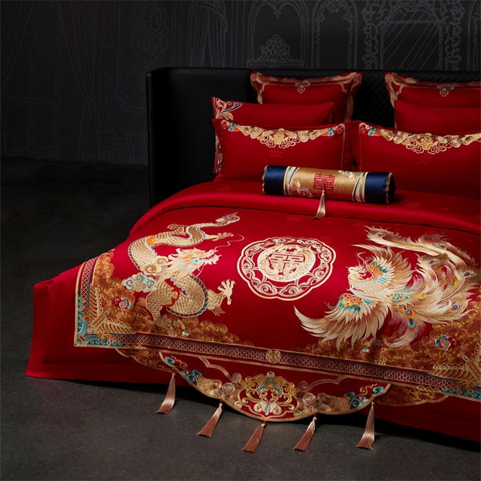 91家纺网 家纺一手货源 找家纺 （总）红番天婚庆 （控价）2025新款全棉提花全棉贡缎提花新中式婚庆四件套多件套