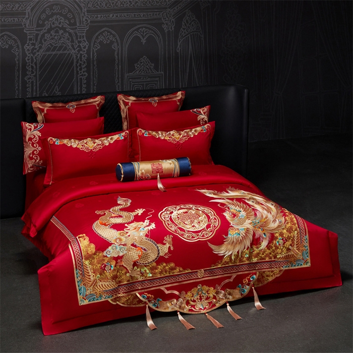 91家纺网 家纺一手货源 找家纺 （总）红番天婚庆 （控价）2025新款全棉提花全棉贡缎提花新中式婚庆四件套多件套