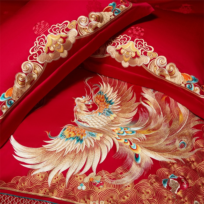 91家纺网 家纺一手货源 找家纺 （总）红番天婚庆 （控价）2025新款全棉提花全棉贡缎提花新中式婚庆四件套多件套