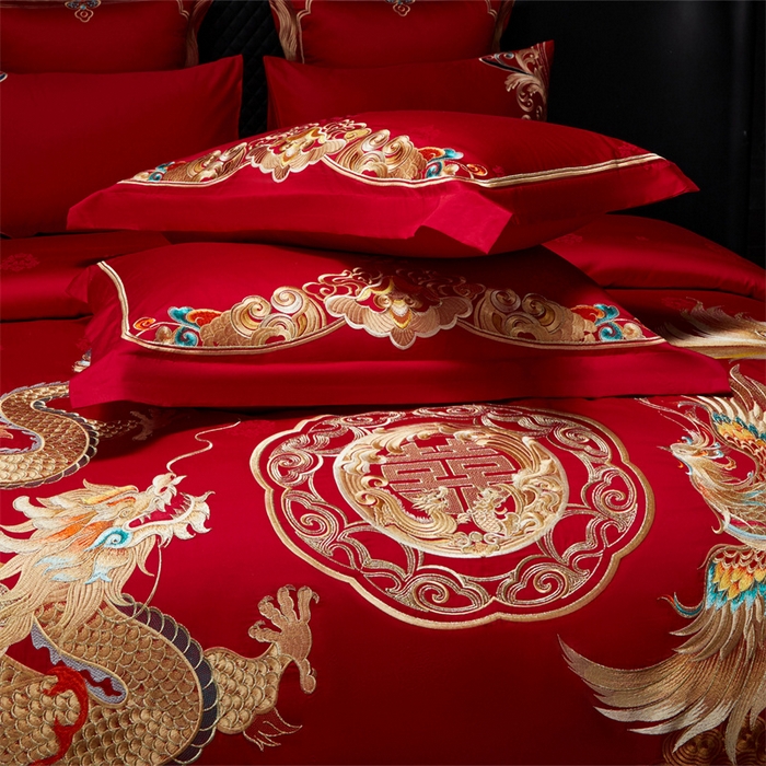 91家纺网 家纺一手货源 找家纺 （总）红番天婚庆 （控价）2025新款全棉提花全棉贡缎提花新中式婚庆四件套多件套