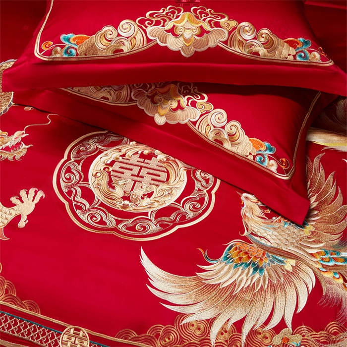 91家纺网 家纺一手货源 找家纺 （总）红番天婚庆 （控价）2025新款全棉提花全棉贡缎提花新中式婚庆四件套多件套