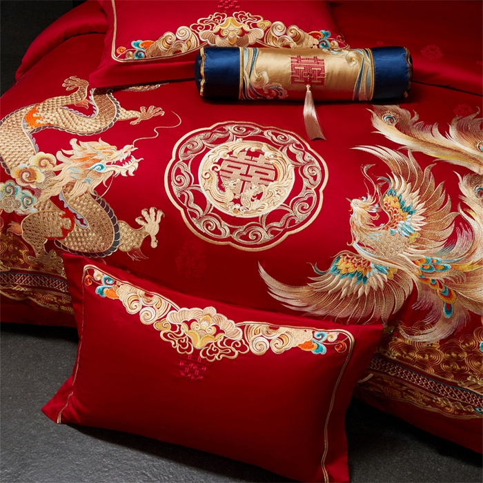 91家纺网 家纺一手货源 找家纺 （总）红番天婚庆 （控价）2025新款全棉提花全棉贡缎提花新中式婚庆四件套多件套