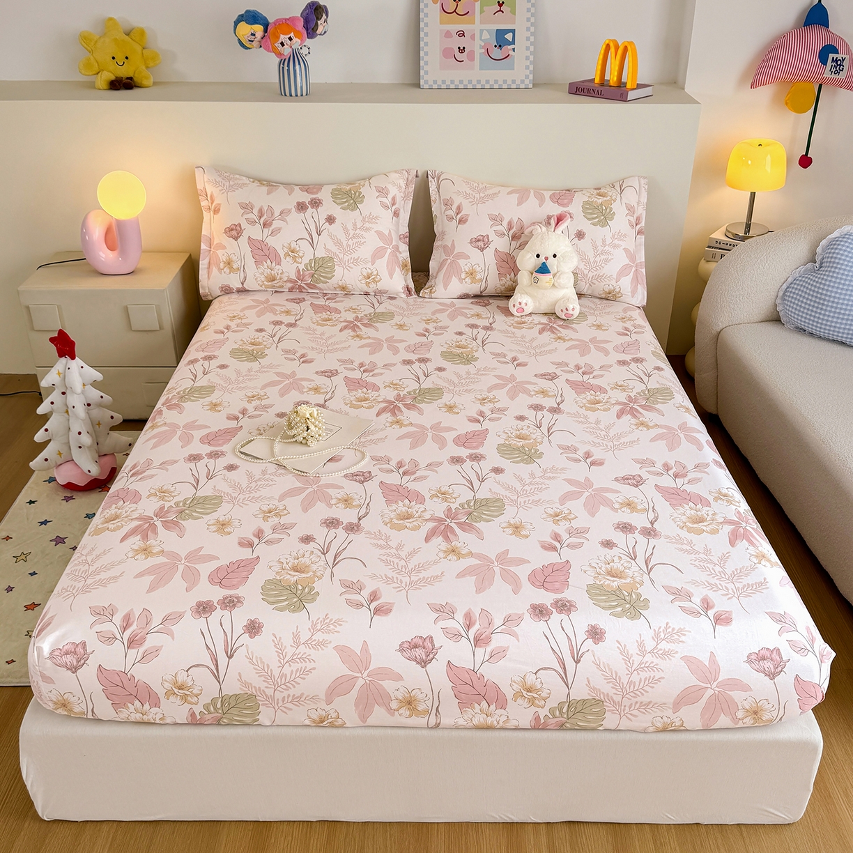 尚帛 2026新款全棉品质喷气印花爆款四件套 多规格套件 单品系列-单床笠 叶柔粉