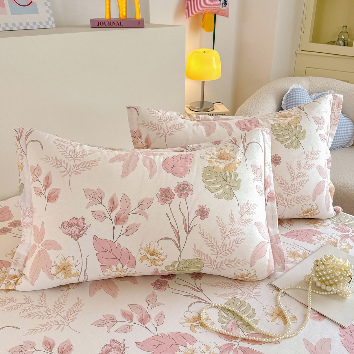 91家纺网 家纺一手货源 找家纺 尚帛 2026新款全棉品质喷气印花爆款四件套 多规格套件 单品系列-单床笠 叶柔粉