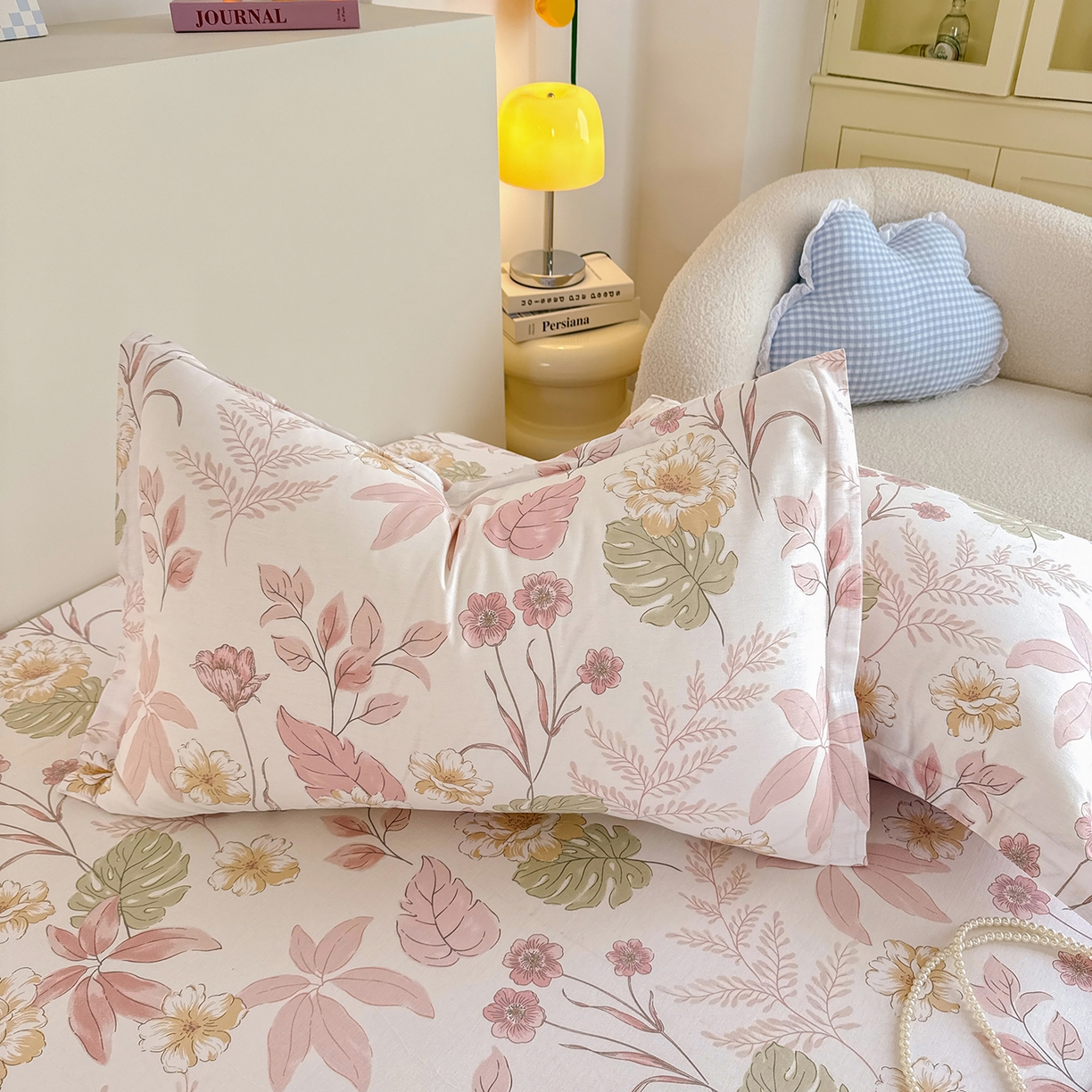 91家纺网 家纺一手货源 找家纺 尚帛 2026新款全棉品质喷气印花爆款四件套 多规格套件 单品系列-单床笠 叶柔粉