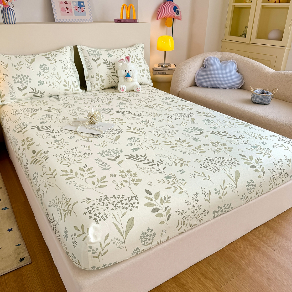 91家纺网 家纺一手货源 找家纺 尚帛 2026新款全棉品质喷气印花爆款四件套 多规格套件 单品系列-单床笠 叶之恋