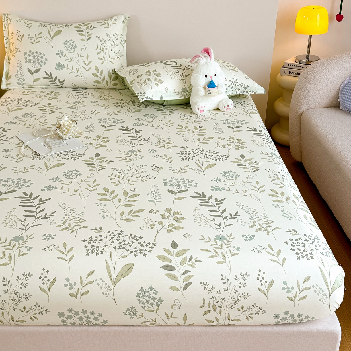 91家纺网 家纺一手货源 找家纺 尚帛 2026新款全棉品质喷气印花爆款四件套 多规格套件 单品系列-单床笠 叶之恋