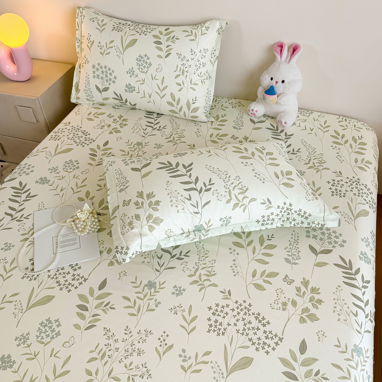 91家纺网 家纺一手货源 找家纺 尚帛 2026新款全棉品质喷气印花爆款四件套 多规格套件 单品系列-单床笠 叶之恋