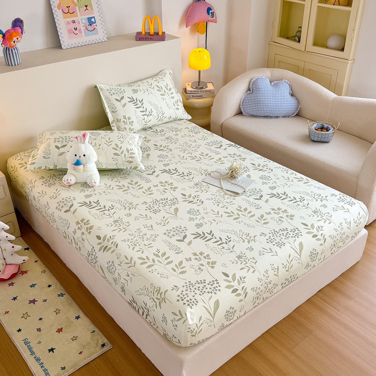 91家纺网 家纺一手货源 找家纺 尚帛 2026新款全棉品质喷气印花爆款四件套 多规格套件 单品系列-单床笠 叶之恋