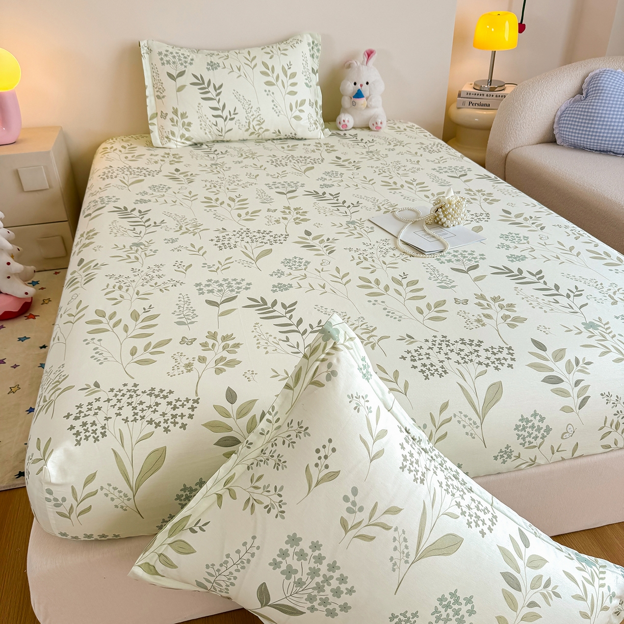 91家纺网 家纺一手货源 找家纺 尚帛 2026新款全棉品质喷气印花爆款四件套 多规格套件 单品系列-单床笠 叶之恋