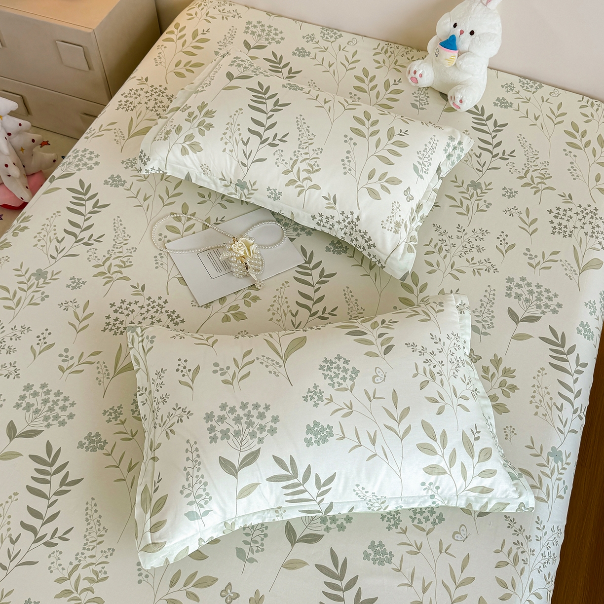 91家纺网 家纺一手货源 找家纺 尚帛 2026新款全棉品质喷气印花爆款四件套 多规格套件 单品系列-单床笠 叶之恋