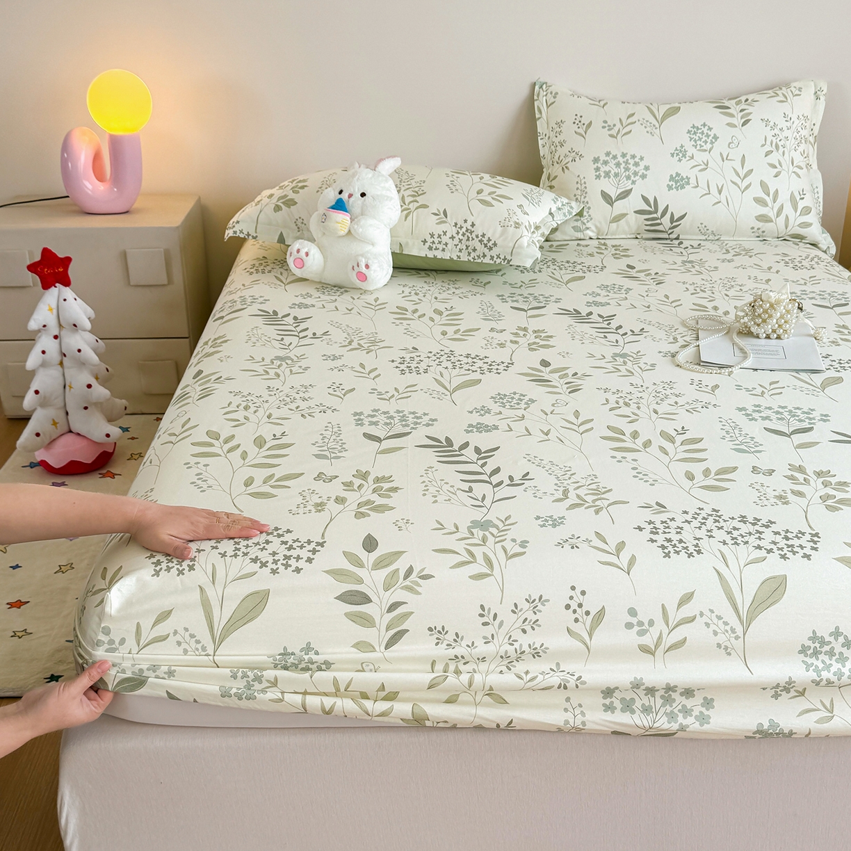 91家纺网 家纺一手货源 找家纺 尚帛 2026新款全棉品质喷气印花爆款四件套 多规格套件 单品系列-单床笠 叶之恋