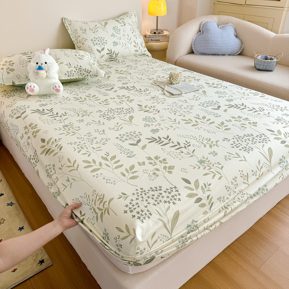 91家纺网 家纺一手货源 找家纺 尚帛 2026新款全棉品质喷气印花爆款四件套 多规格套件 单品系列-单床笠 叶之恋