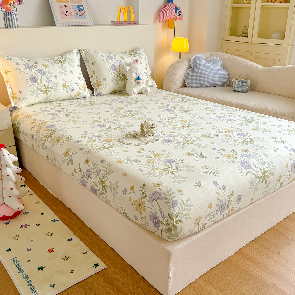 91家纺网 家纺一手货源 找家纺 尚帛 2026新款全棉品质喷气印花爆款四件套 多规格套件 单品系列-单床笠 爱的花海