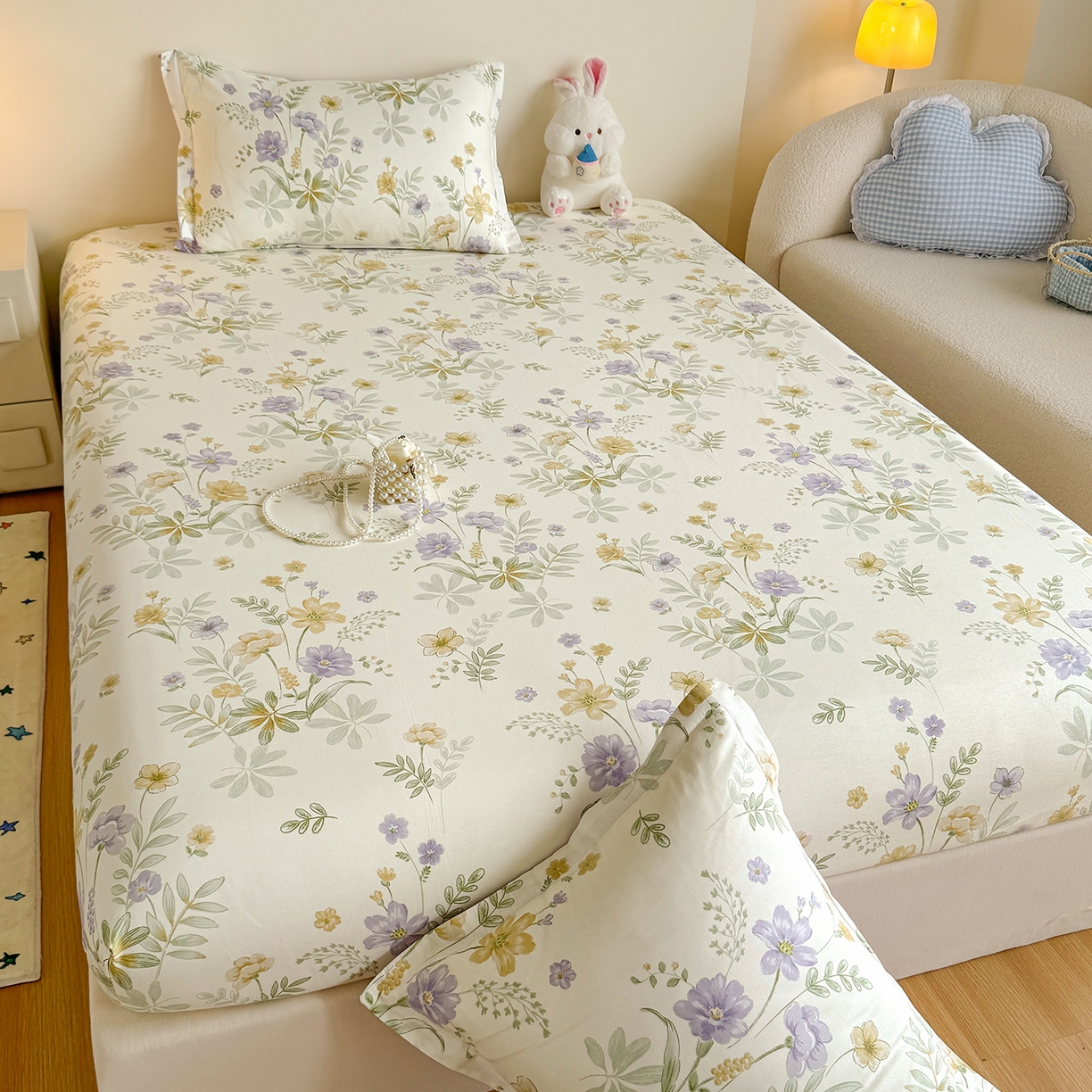 91家纺网 家纺一手货源 找家纺 尚帛 2026新款全棉品质喷气印花爆款四件套 多规格套件 单品系列-单床笠 爱的花海